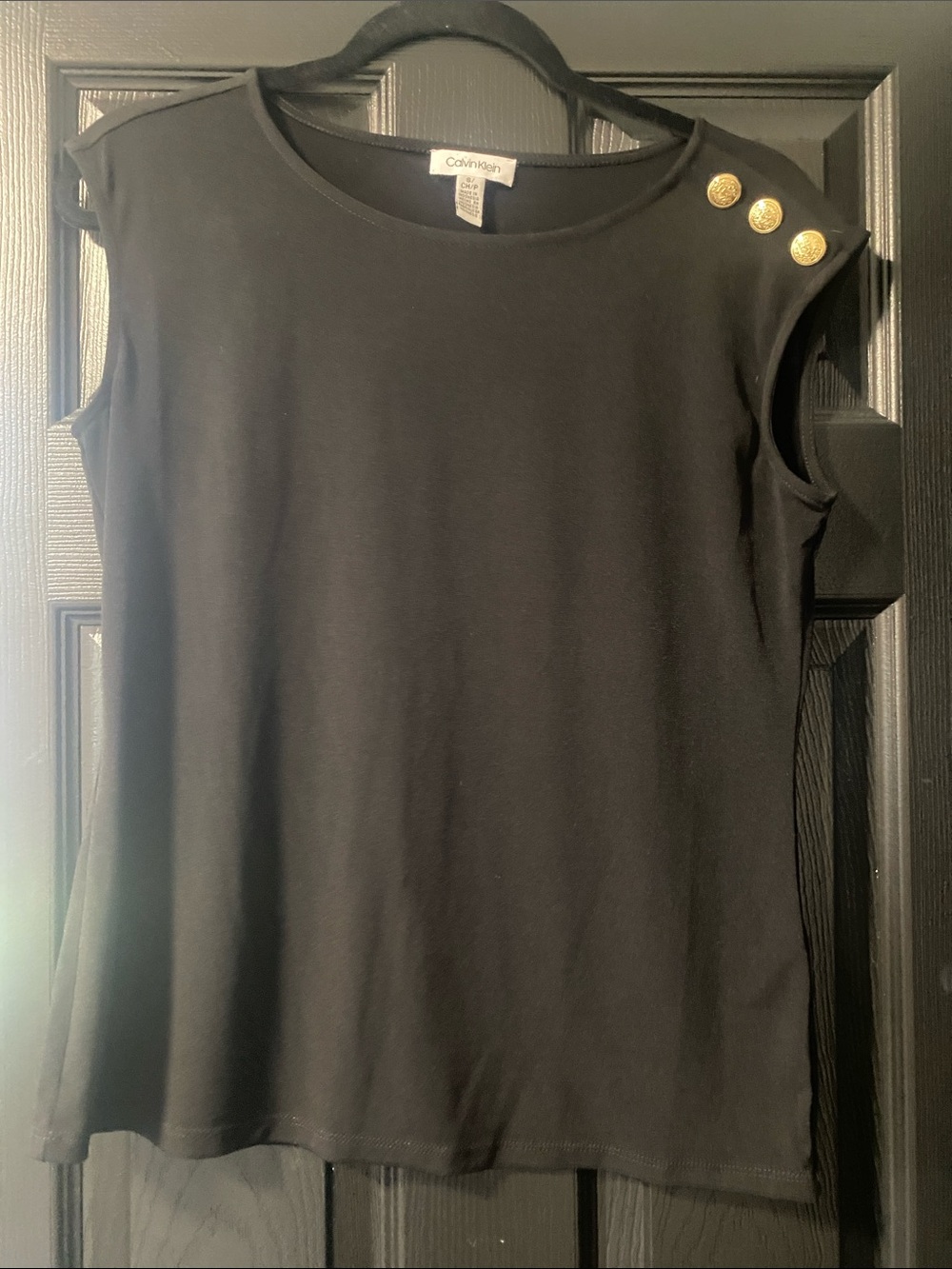 Calvin Klein Black Sleeveless Top with Gold Shoulder Buttons